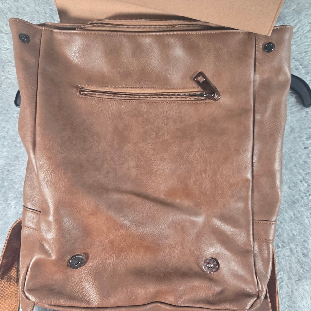 LXY Brown Vegan Leather Vintage Backpack Laptop Bag Cognac